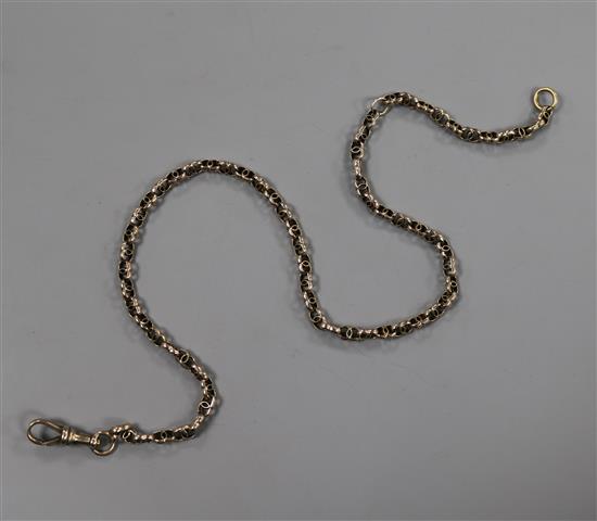 An early 20th century yellow metal circular link chain, 37cm.